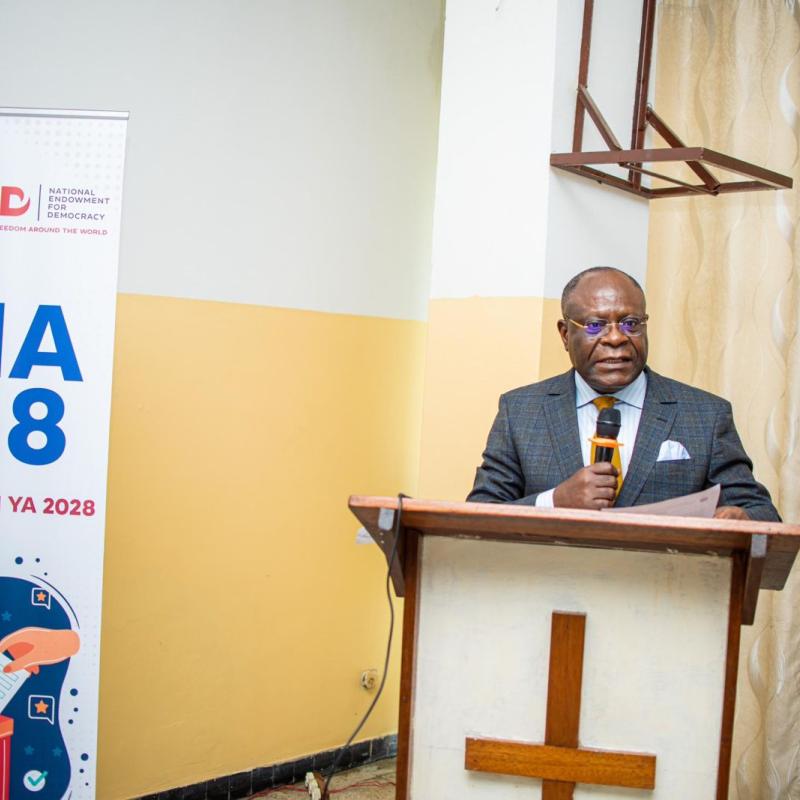 Le deuxième vice-président de la CENI, Didi Manara, lors de la journée de réflexion organisée par l'ECC, mercredi 29 avril à Kinshasa