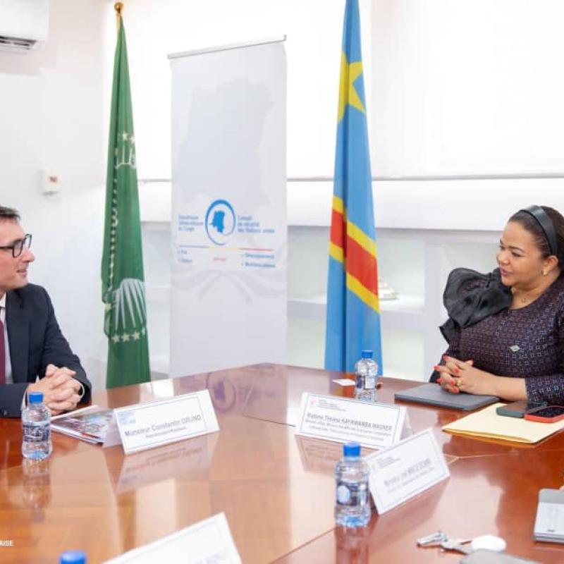 Thérèse KAYIKWAMBA WAGNER Ministre d'État en charge des Affaires Étrangères et Constantin GRUND, Représentant résident de la Friedrich-Ebert-Stiftung en RDC lors de leur entretien