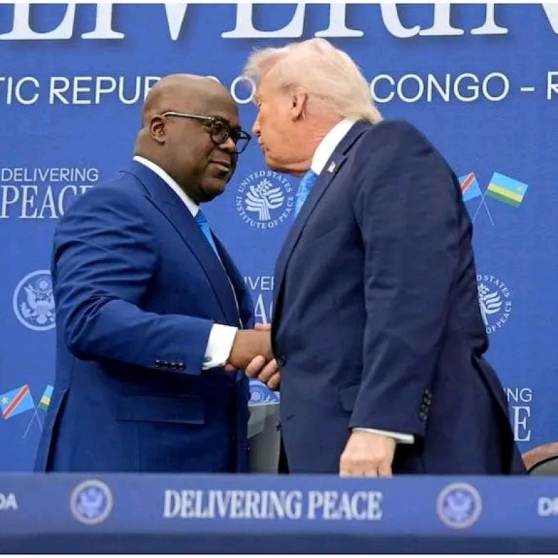 Poignée de mains entre les Présidents Tshisekedi et Trump
