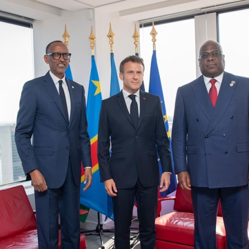 Félix Tshisekedi, Paul Kagame et Emmanuel Macron [photo d'illustration]