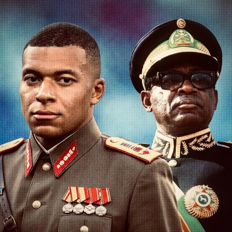 Affiche retravaillée du joueur Kylian Mbappé associé à l’image de l’ancien président Joseph Mobutu Sese Seko
