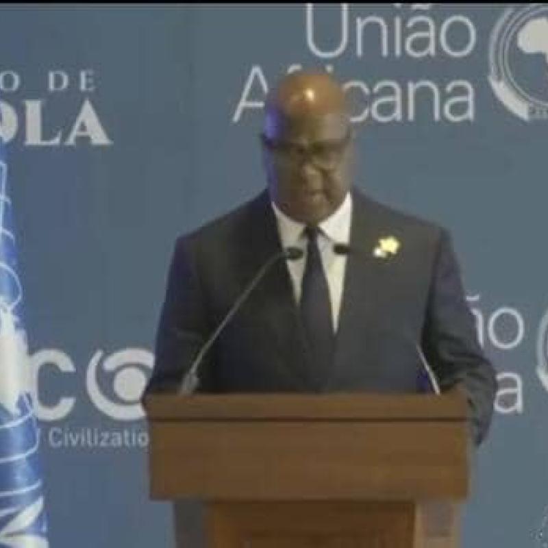 Le chef de l'Etat Félix-Antoine Tshisekedi Tshilombo à la Tribune du Forum de l’Alliance des civilisations des Nations Unies, à Luanda, en Angola