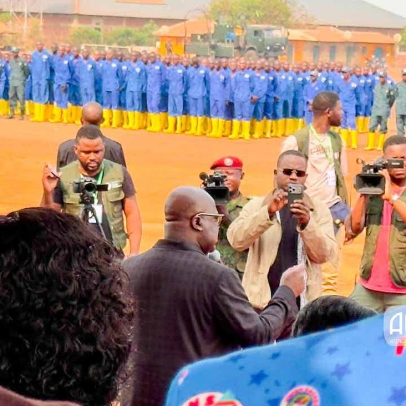 Le chef de l'État Félix Tshisekedi s'adressant aux jeunes bâtisseurs du Service National sur le site de Kaniama-Kasese, dans le Haut-Lomami [photo d'illustration]