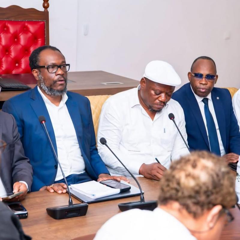 Les leaders de la Coalition Article 64 (C64) lors d'une réunion importante à Kinshasa,  samedi 15 août 2026manifestation à Kinshasa.