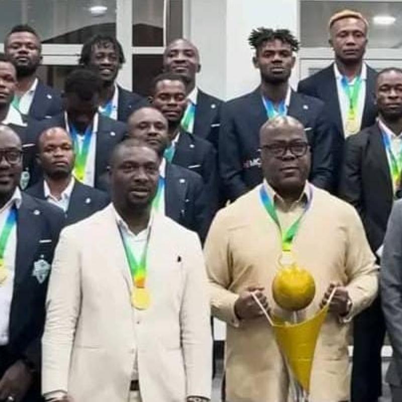Le staff et joueurs du DC Virunga, conduits par leur président Patrick Munyomo, reçus par le Président de la République, Félix-Antoine Tshisekedi Tshilombo
