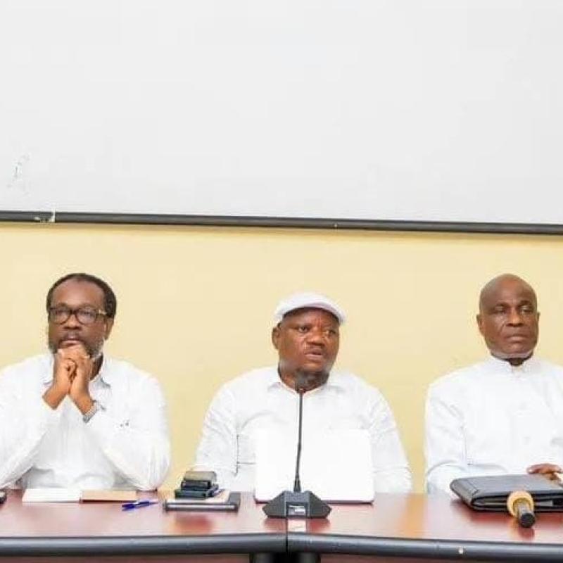 Les leaders de la C64 lors d'une conférence de presse, à Kinshasa