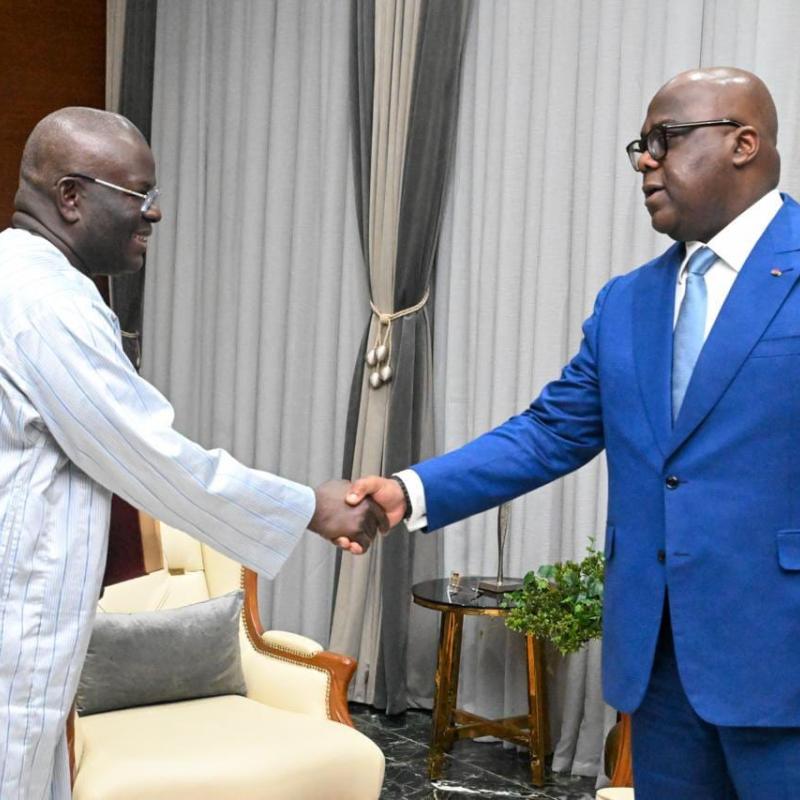 Le chef de l'État Félix Tshisekedi et Amadou Diagne, ambassadeur itinérant du Président gambien Adama Barrow, vendredi 28 août 2026, à Kinshasa