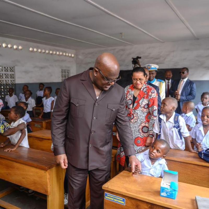 Le chef de l'État Félix Tshisekedi lors de sa visite d'évaluation des conditions de travail dans quelques écoles de Kinshasa, vendredi 04 septembre 2026