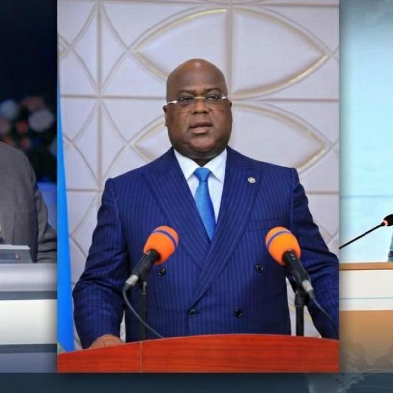De gauche à droite : le ministre des Finances Doudou Fwamba, le président Félix Tshisekedi et la Première ministre Judith Suminwa [photo d’illustration d’illustration]