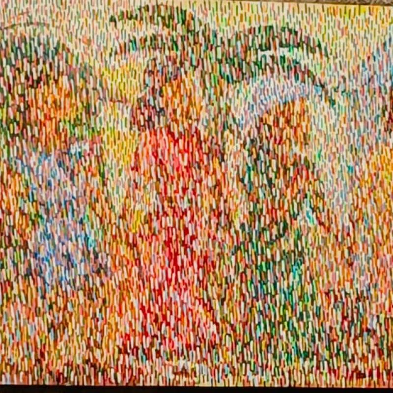 Une œuvre de l’artiste visuel congolais Baba Tshikama, dont la peinture se distingue par ses traits verticaux et ses couleurs vives.