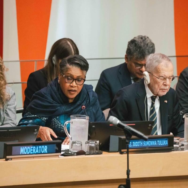 Judith Suminwa Tuluka, Première ministre de la RDC, lors de son intervention au siège des Nations unies à New York, mercredi 23 septembre 2026, à l’occasion de la commémoration du 75e anniversaire de la Convention relative au statut des réfugiés.