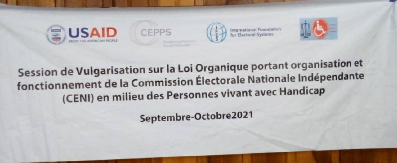 Affiche sur la session de vulgarisation de la loi organique de la Ceni aux PVH à Mbuji-Mayi