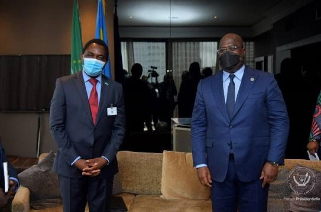 Le président congolais Félix Tshisekedi et son homologue zambien Hakainde Hichilema en marge de la 76e session de Assemblée générale de l'ONU à New-York