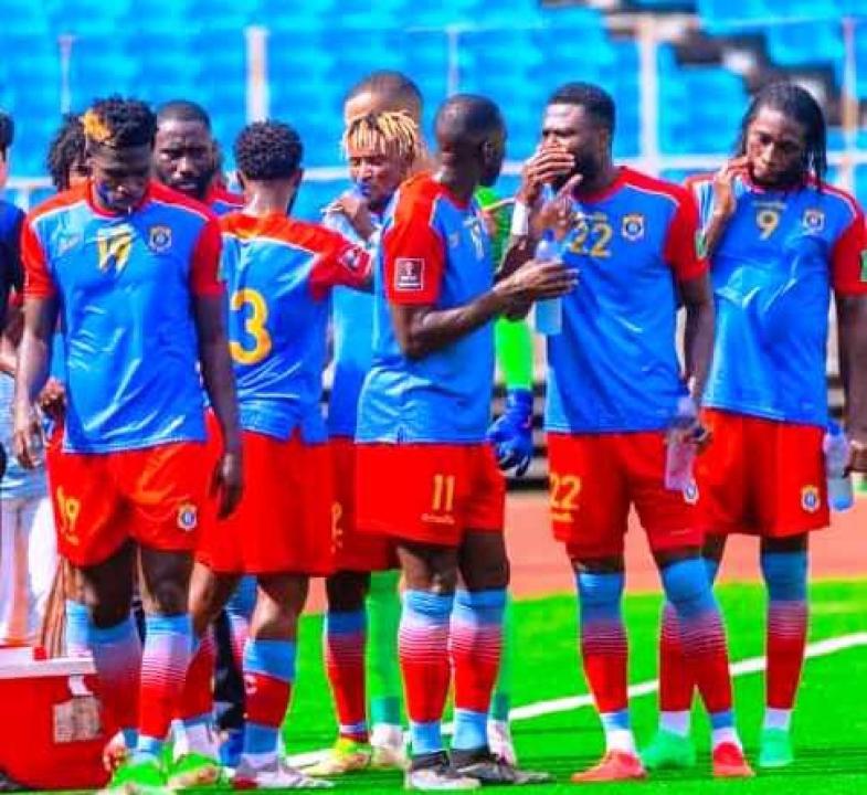 Les Léopards de la RDC lors de la rencontre qui les a opposé aux Écureuils du Bénin, au stade des martyrs de Kinshasa.