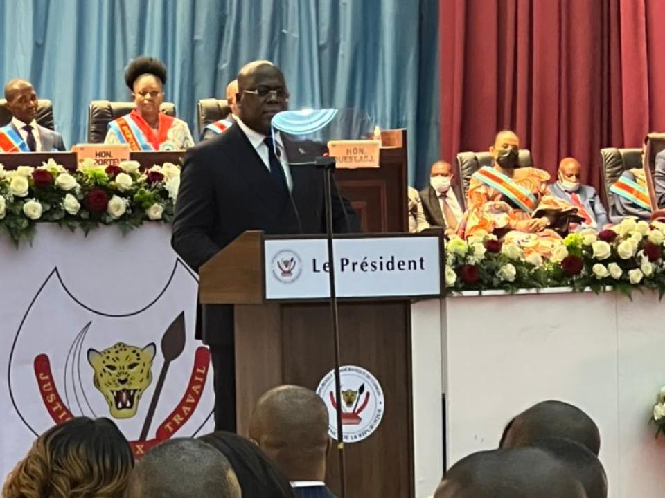 Félix Tshisekedi tient son discours sur l'état de la nation devant les deux chambres du parlement réunies en congrès