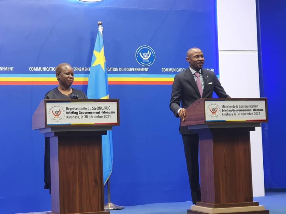 Bintou Keita, Représentante du Secrétaire général de l'ONU, et Patrick Muyaya, porte-parole du gouvernement congolais