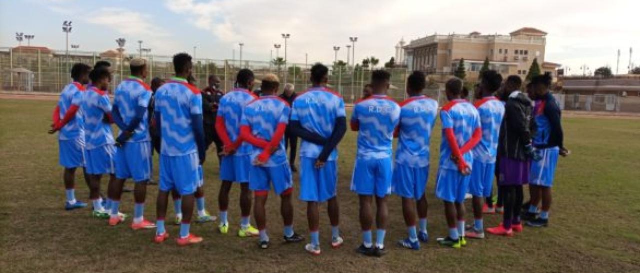 Les léopards de la RDC, lors d'une séance d'entraînement, au terrain annexe du Pyramids FC d'Égypte.