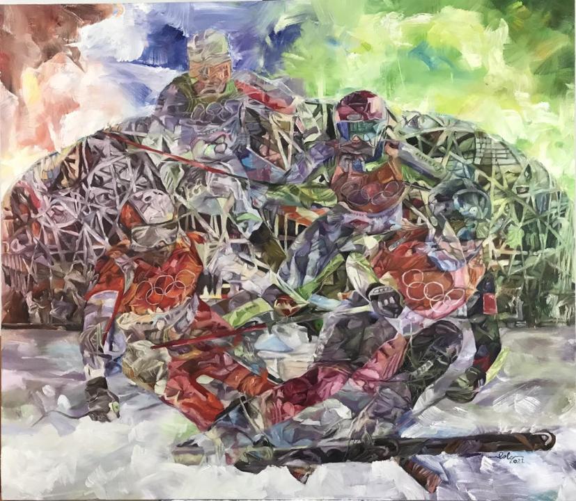 « The beauty of the games », oeuvre de l’artiste Hervé Mbelo exposée au Musée National de Chine à Pékin