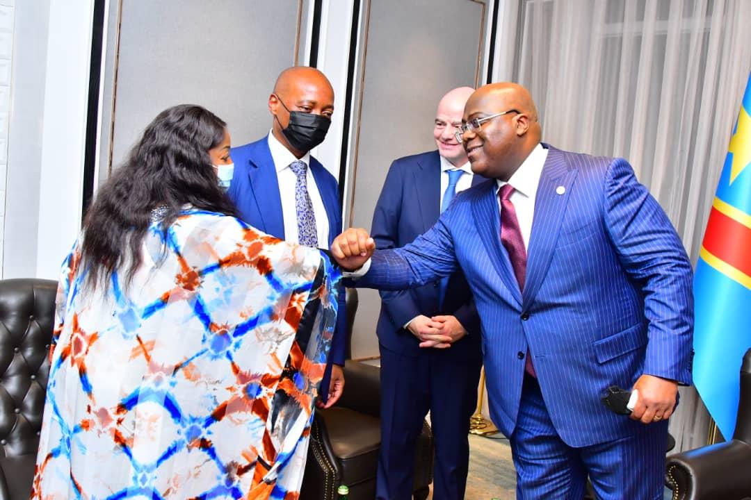 Le président Félix Tshisekedi et une délégation de dirigeants du football mondial conduite par le président de la FIFA
