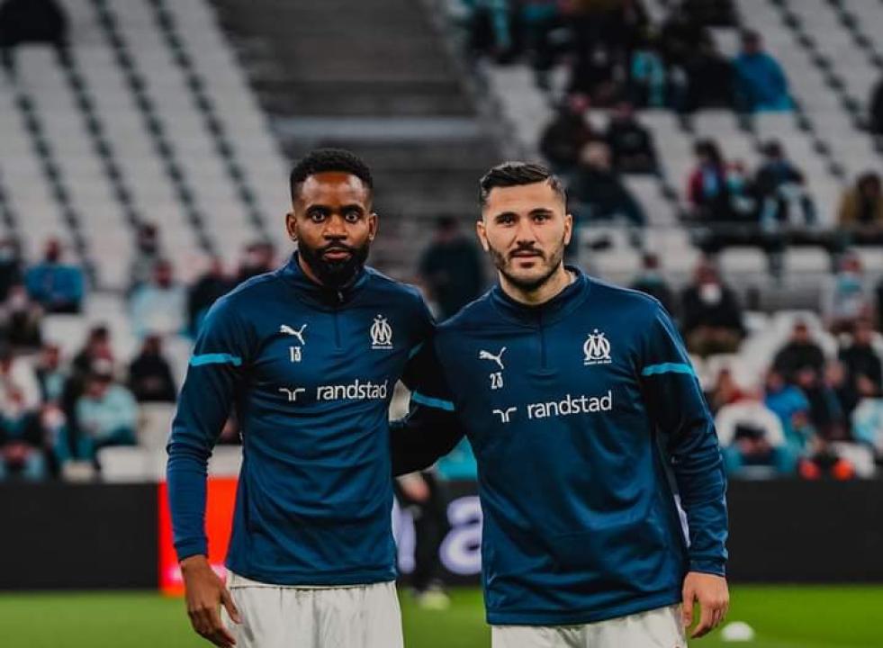 Cédric Bakambu et Sead Kolasinaç, lors de l'échauffement d'avant-match Marseille-Angers.
