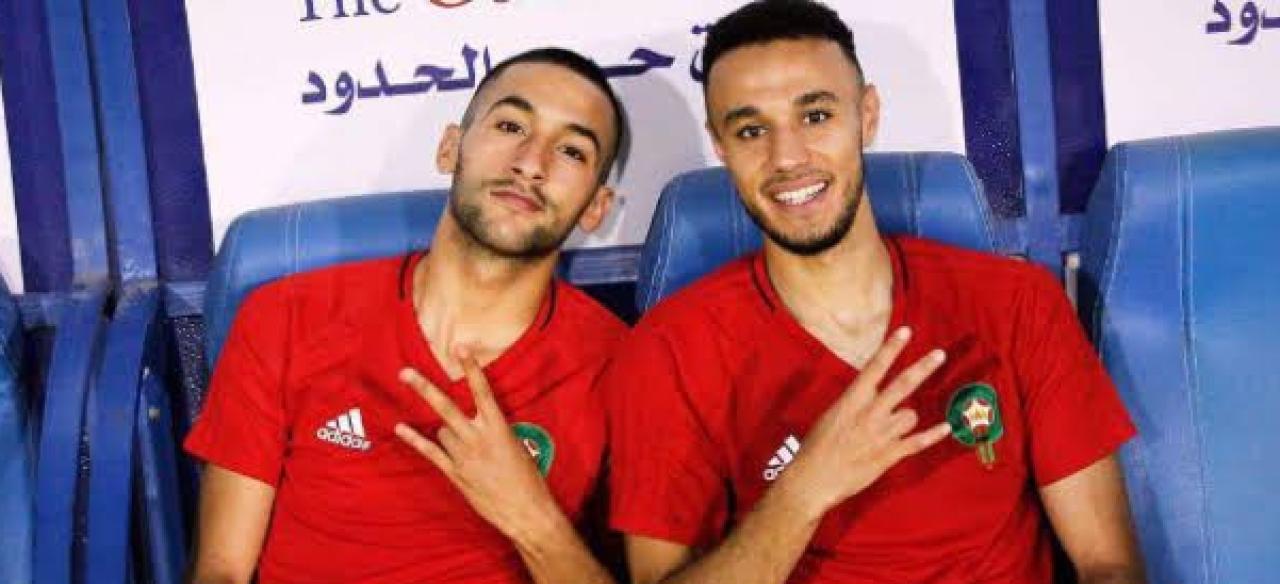 Hakim Ziyech et Noussair Mazraoui, sous les couleurs nationales du Maroc.
