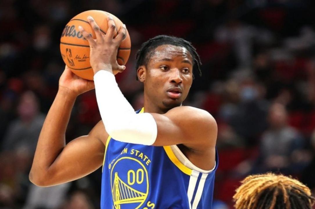 Jonathan Kuminga sous les couleurs de Golden State Warriors, lors d'une rencontre de NBA.
