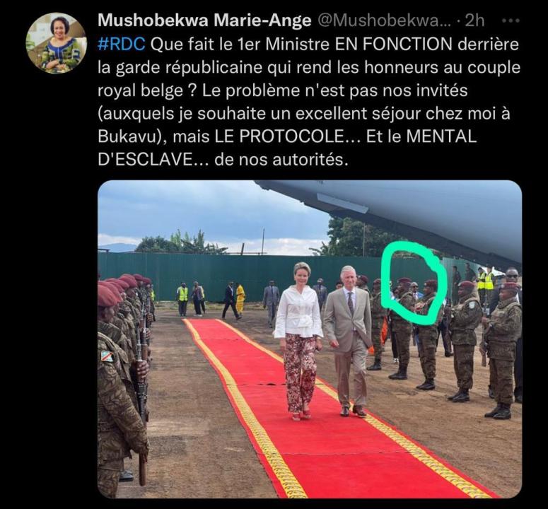 Le tweet de la députée nationale Marie Ange Mushobekwa sur l'arrivée du Roi des Belges à Bukavu