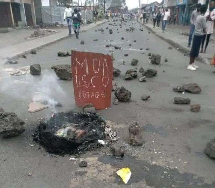 “Monusco dégage” message visible lors de la manifestation anti Monusco à Goma