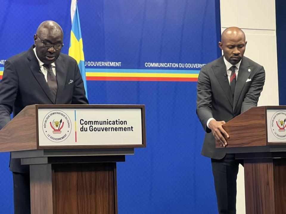 Patrick Muyaya Katembwe en conférence de presse avec le Représentant spécial adjoint du secrétaire général de l'ONU en RDC, Khassim Diagne