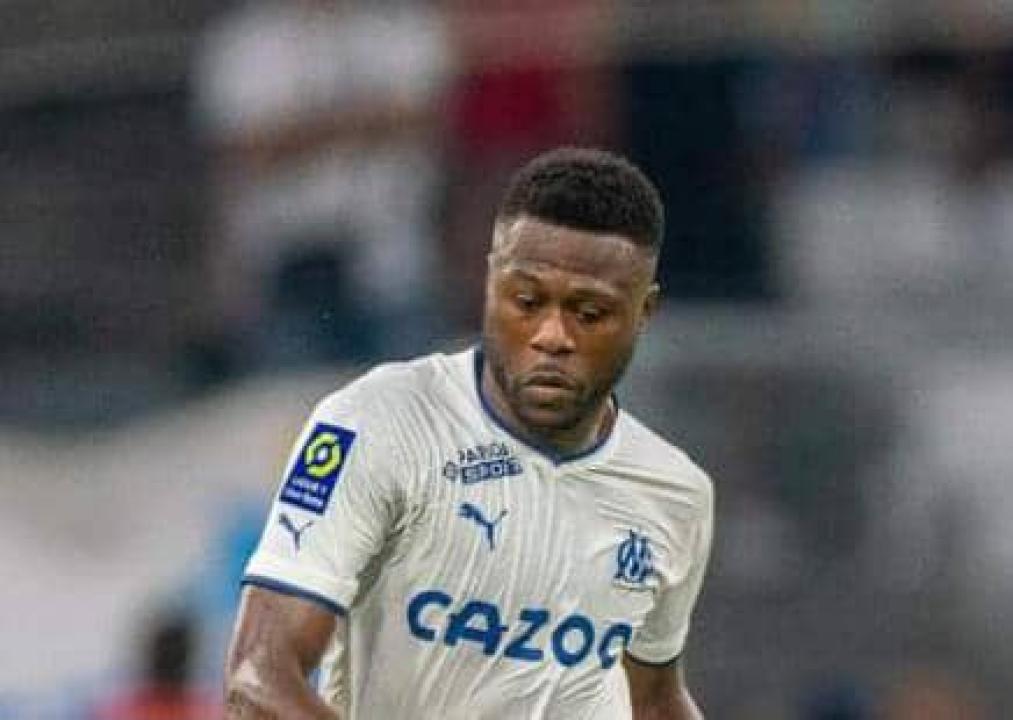 Chancel Mbemba sous les couleurs de l'OM, lors d'une rencontre de Ligue 1 française.