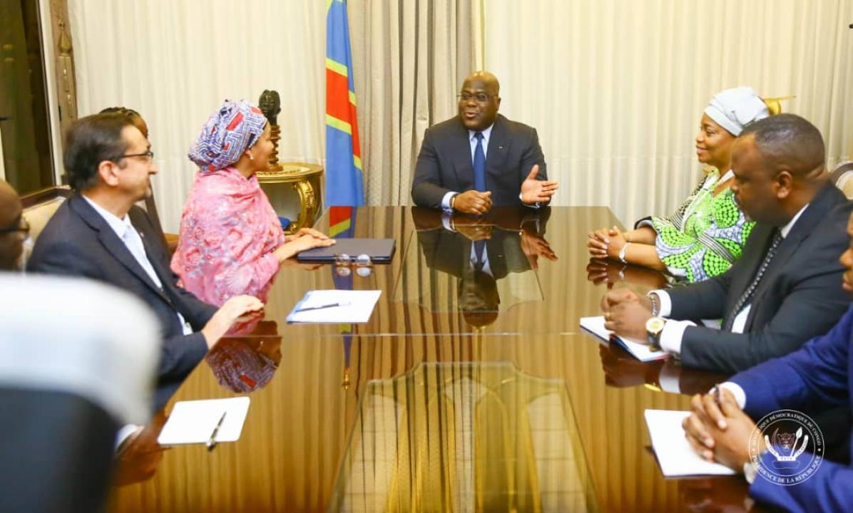 Le chef de l'État Félix Tshisekedi lors d'une réunion avec une délégation de l'ONU à l'occasion de l'ouverture des travaux de la Pré-Cop 27