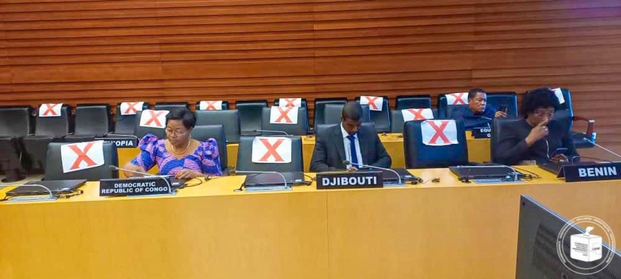 Joséphine Ngalula, membre de la plénière de la CENI, à l'atelier hybride sur la participation égale des femmes au processus électoral en Afrique organisé à Addis-Abeba