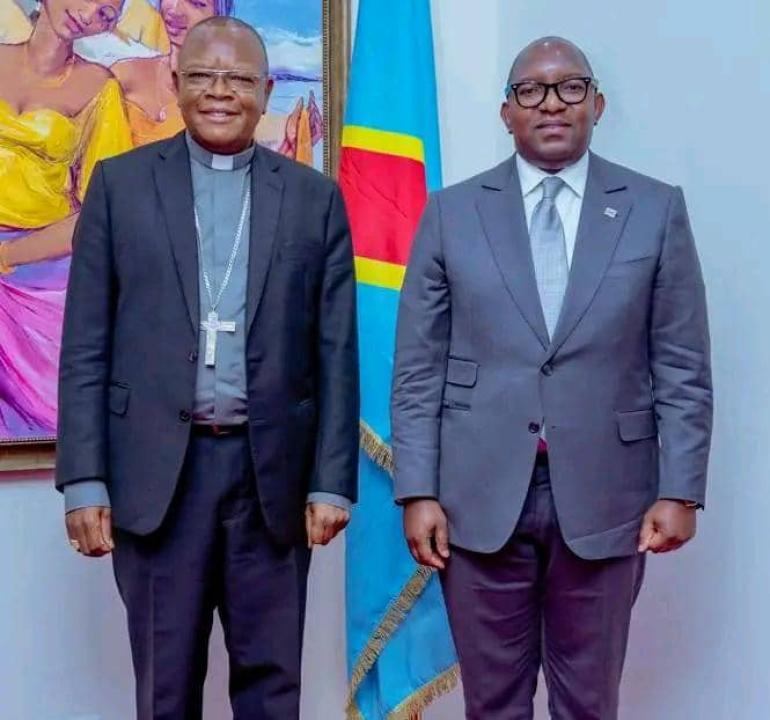 Le cardinal Fridolin Ambongo et le premier ministre Jean-Michel Sama Lukonde