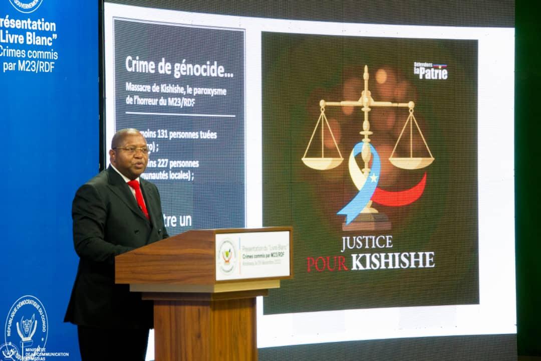 Le ministre des Droits Humains, Albert Fabrice Puela lors de la présentation du Libre Blanc sur l'agression avérée de la RDC par le Rwanda