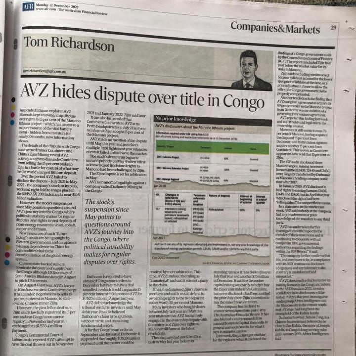 La coupure du journal autralien Australian Financial