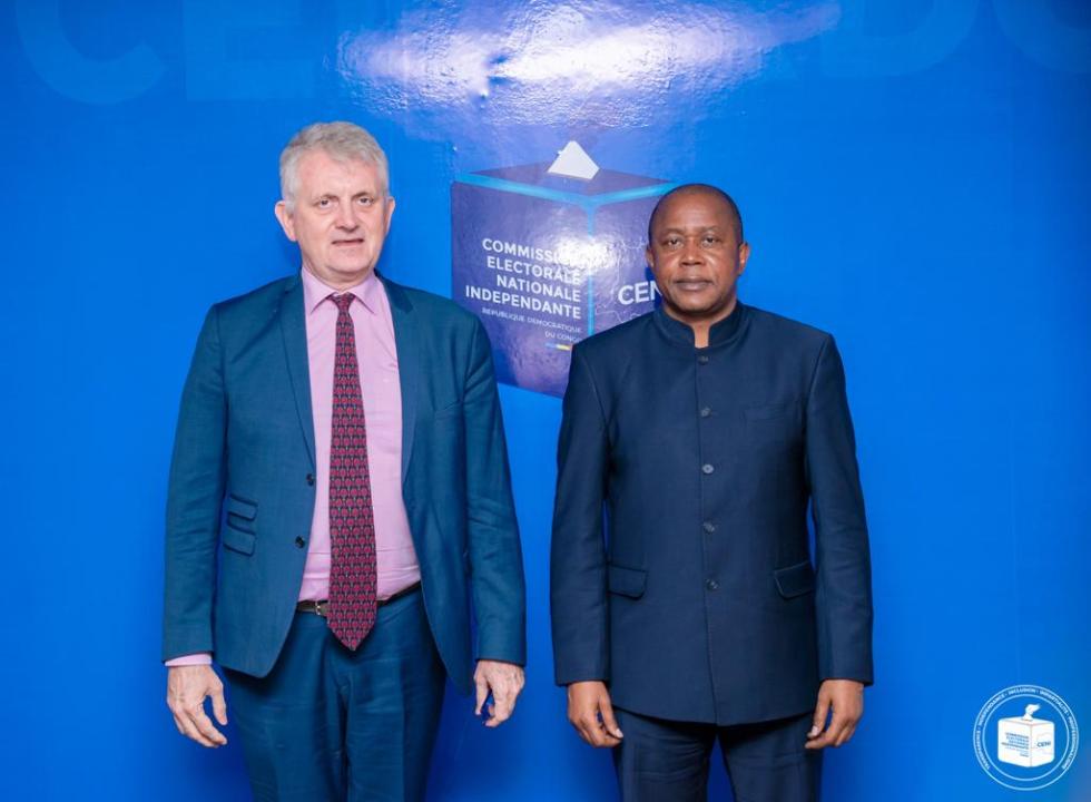 L'ambassadeur de l'UE auprès de la RDC, Jean-Marc Châtaigner et le Président de la CENI, Denis Kadima, lundi 06 février 2023