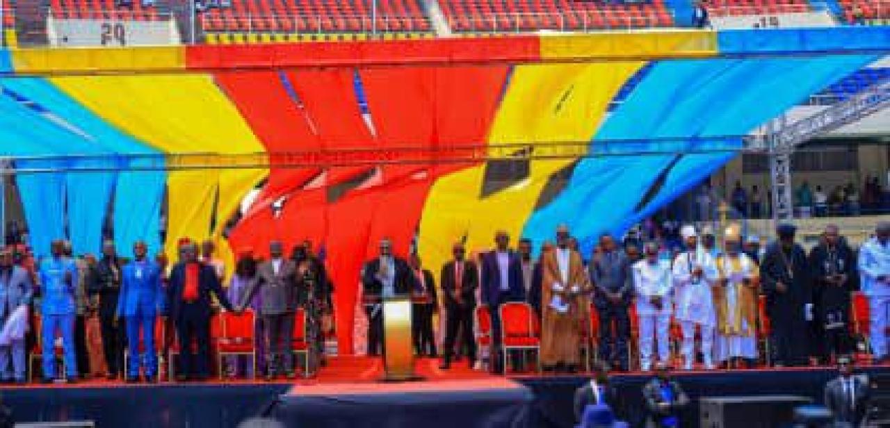 Les Chefs des Confessions Religieuses lors d'un culte organisé en faveur de la Paix, l'Unité et la Cohésion nationale au Stade des Martyrs