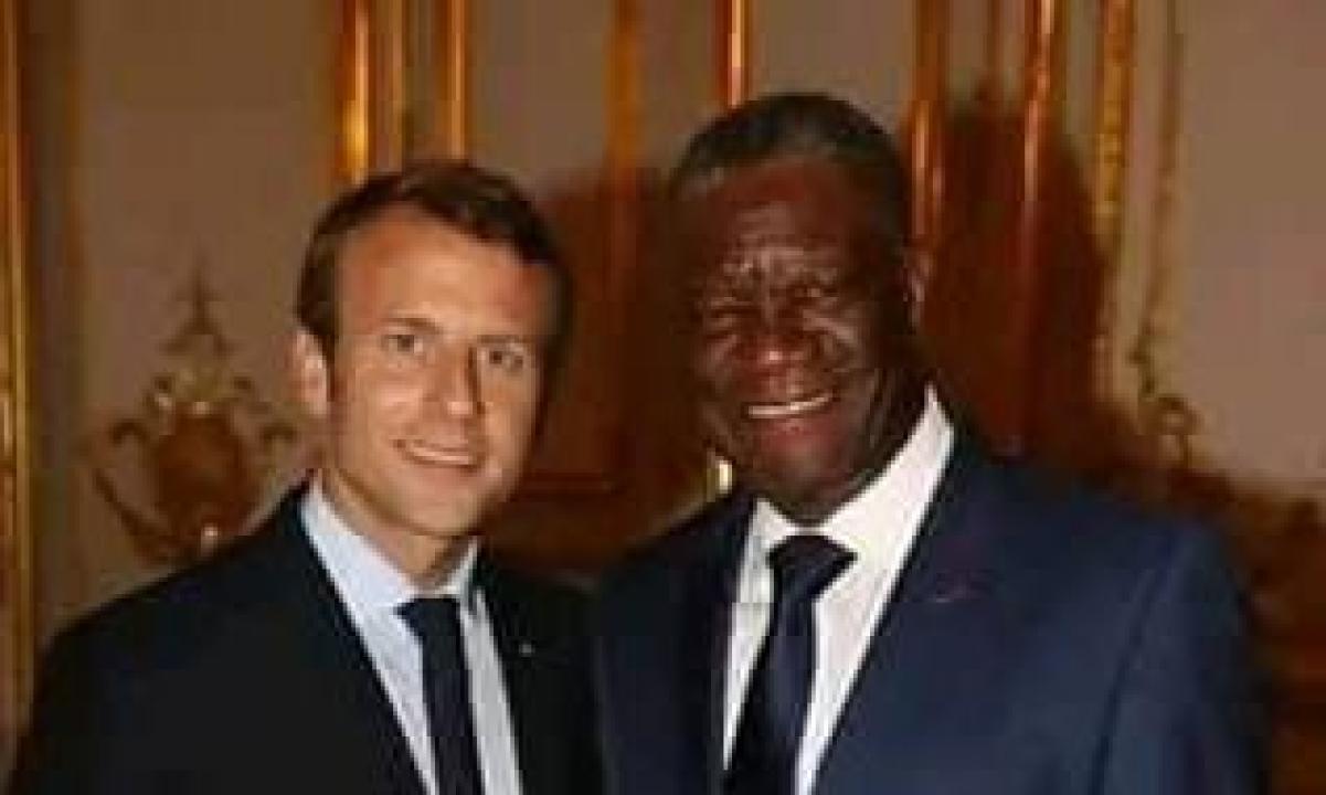 Le président français, Emmanuel Macron et le prix Nobel Congolais de la paix , le docteur Denis Mukwenge ( photo d'illustration)