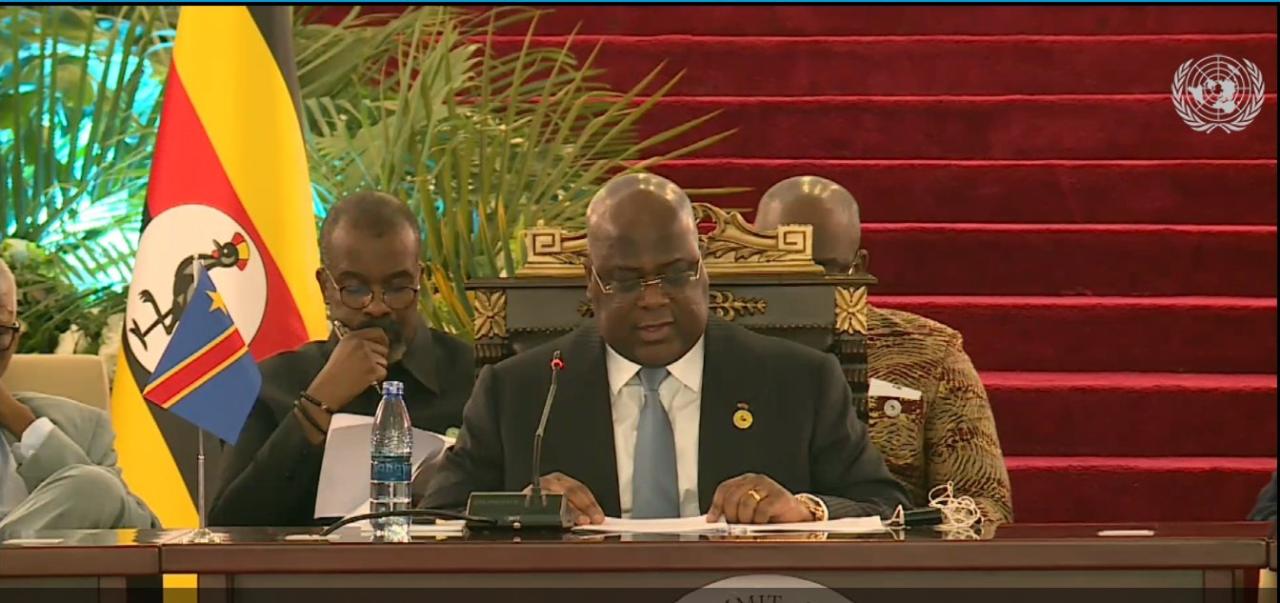 Le Président Félix Tshisekedi lors de sa prise de parole au 11e sommet de l'accord cadre d'Addis Abeba tenu à Bujumbura