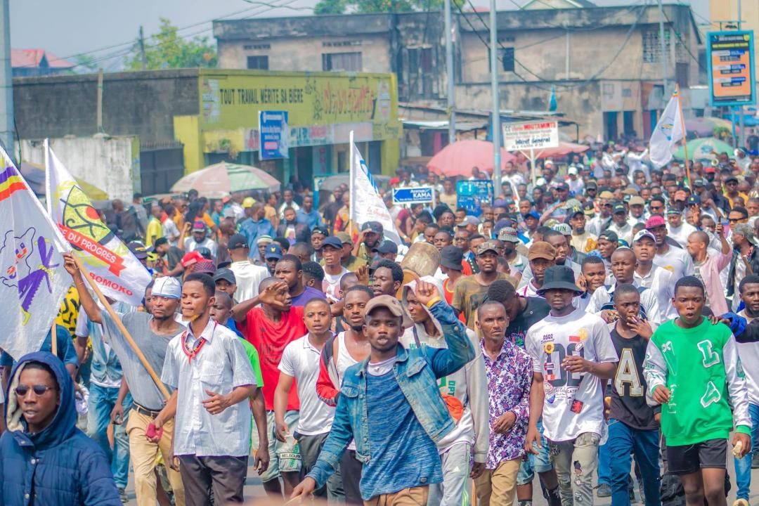 Les militants et sympathisants de l'UDPS lors de la marche organisée à Kinshasa, samedi le 20 mai