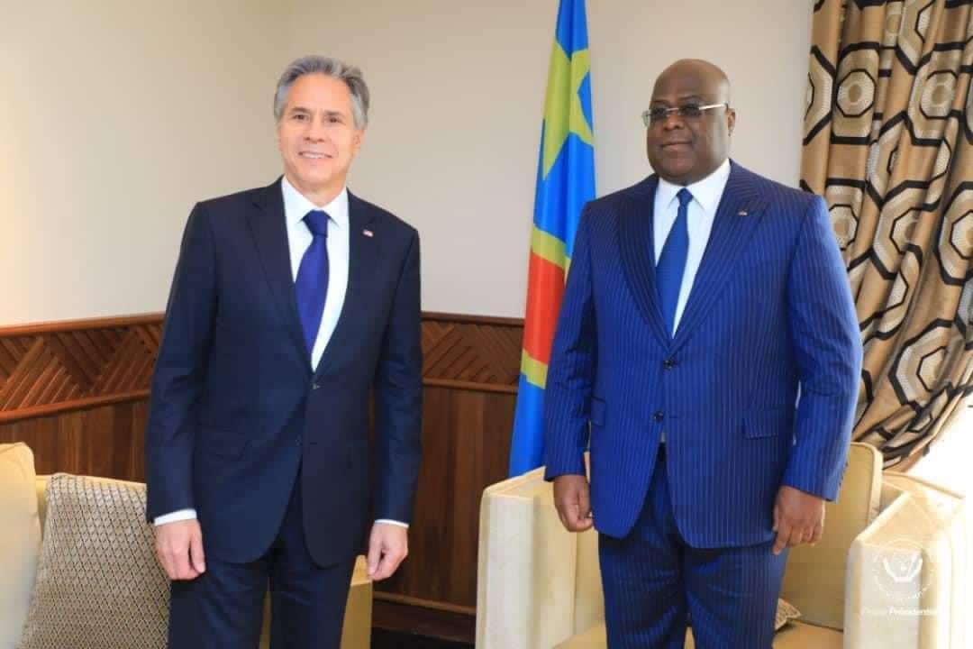 Le chef de l'État Félix Tshisekedi avec Antony Blinken à Kinshasa (RDC)