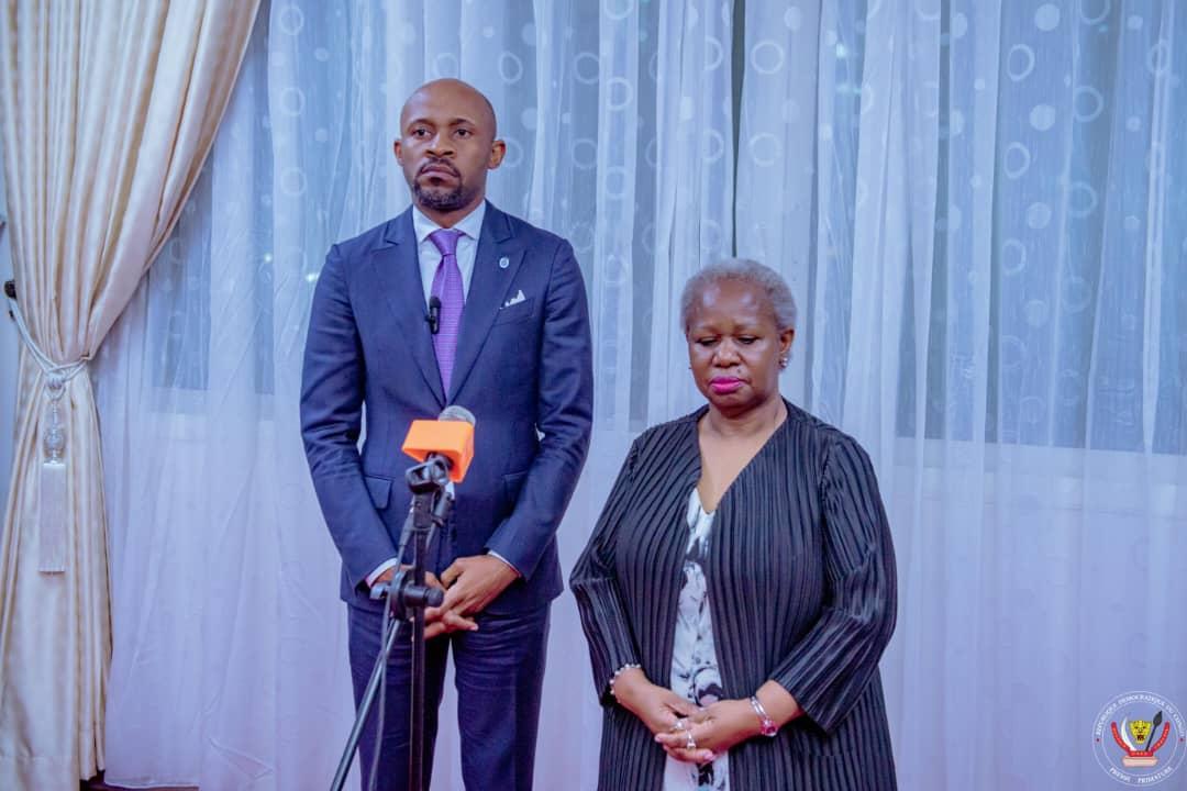 (De gauche à droite) Patrick Muyaya, porte-parole du gouvernement (RDC) et l'envoyée spéciale du Secrétaire général de l'ONU, Bintou Keïta.