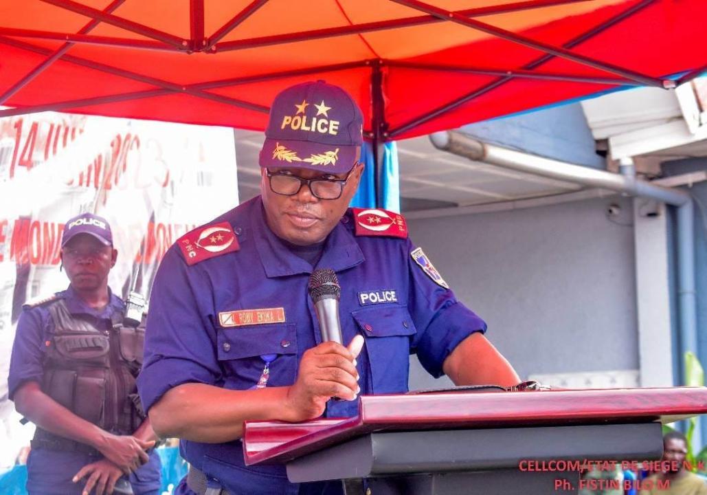 Le vice gouverneur policier du Nord-Kivu, le commissaire divisionnaire Jean Romuald Ekuka Lipopo au cours de la célébration de la journée mondiale du don de sang à Goma.