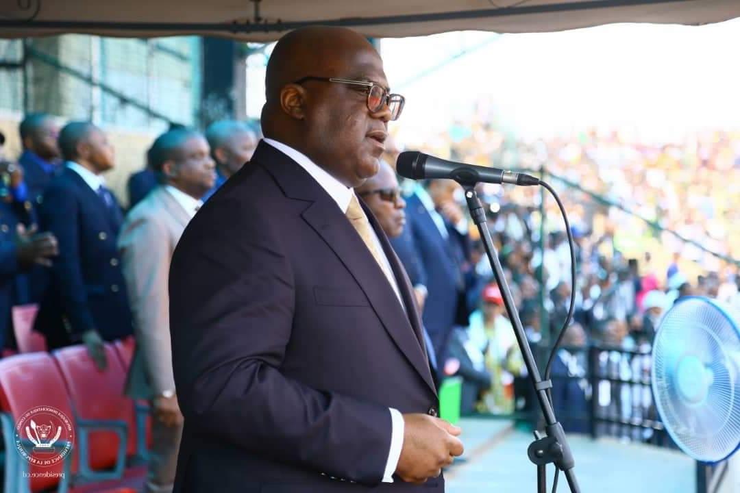 Félix Tshisekedi au stade Kashala Bonzola lors de son meeting à l'occasion de la messe jubilaire du Mgr Bernard Kasanda.