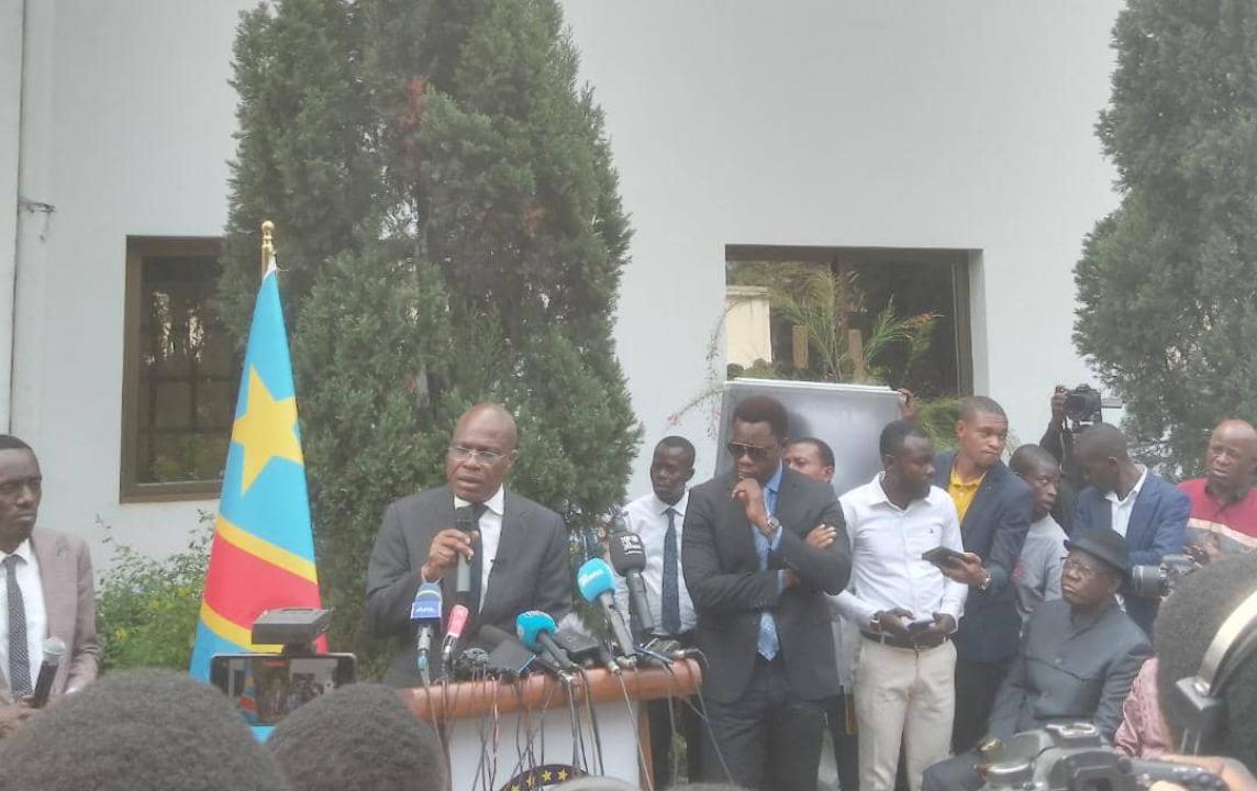 Martin Fayulu lors d'un point de presse, mardi 12 juillet à Fiden Housse