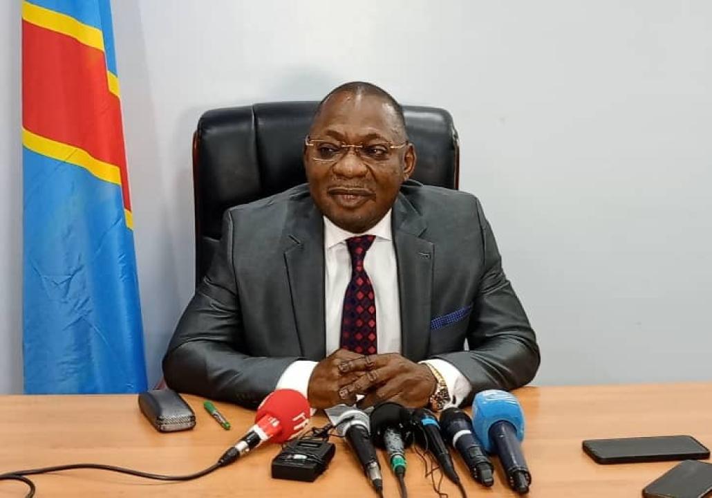 Le Procureur Général près la Cour de Cassation Firmin Mvonde Mambu, lors de sa mise au point sur l'assassinat de Chérubin Okende, le mercredi 19 juillet 2023.