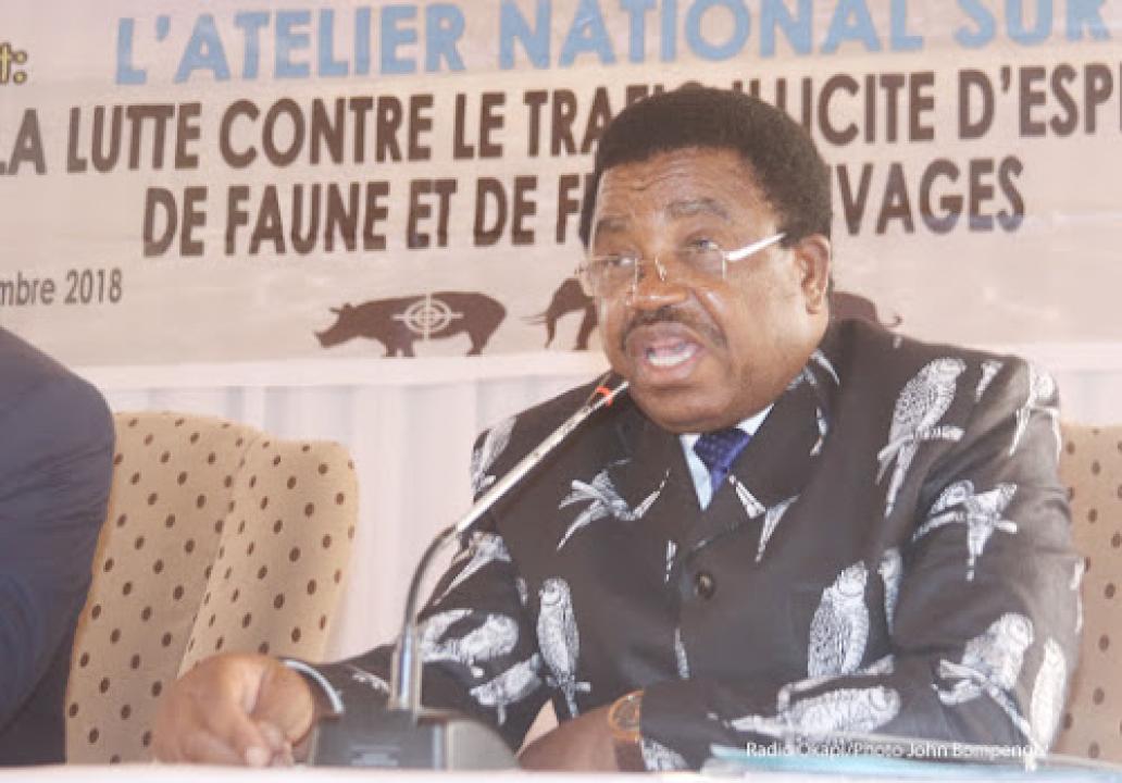 M. Cosma Wilungula de l’ICCN lors de l’atelier national sur la lutte contre le trafic illicite d’espèces de faune et de flore sauvages en RDC, le 25/09/2018 à Kinshasa. Radio Okapi/Photo John Bompengo