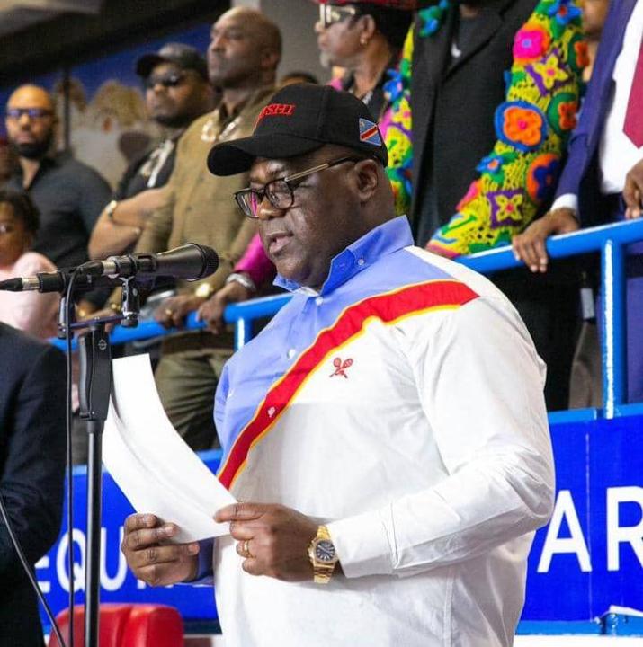Le Chef de l'État, Félix Tshisekedi lors de son discours à la clôture des IXès Jeux de la Francophonie au stade des martyrs.