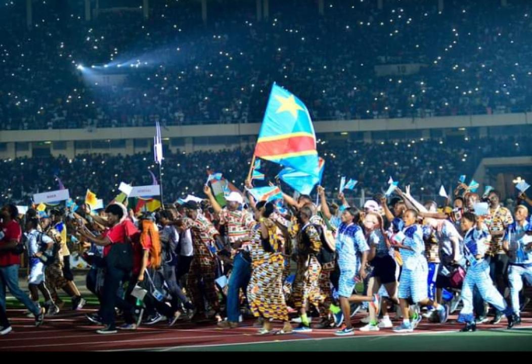 La délégation de la RDC lors de la cérémonie d'ouverture des 9èmes Jeux de la Francophonie.