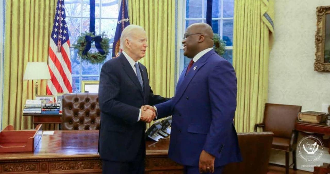 Président Félix Tshisekedi lors de sa rencontre avec son homologue américain Joe Biden, à Washington.